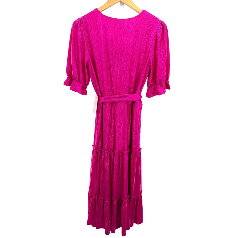 Ivy City Co Millie Dress Pink Metallic Shimmer Belt Midi Womens Small‎ Party New - Picture 6 of 6